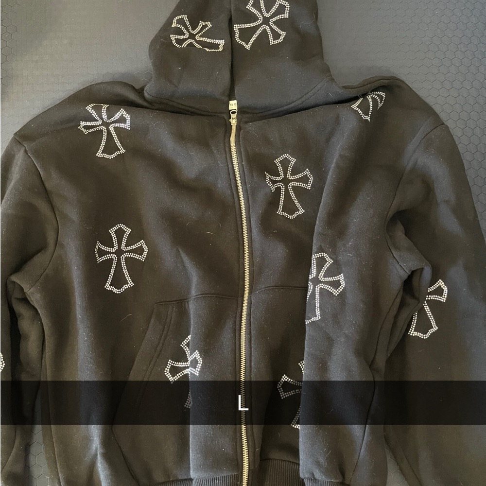 Black Hoodie with Cross Embellishments